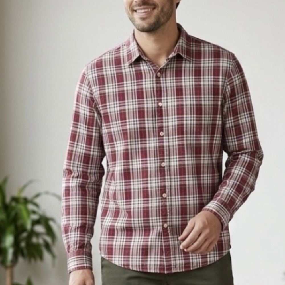 LL Bean Red Plaid Button Up Signature Cotton Poplin Shirt Size XXL
